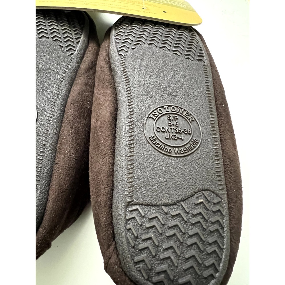 Woodlands Isotoner Buckskin Slippers Sm 5-6 Dk. Chocolate EVA Heel Cushion NEW - Picture 5 of 6